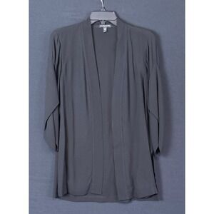 EILEEN FISHER Sz PP Black 100% Silk Career Minimalist Cardigan Open Quiet Luxury